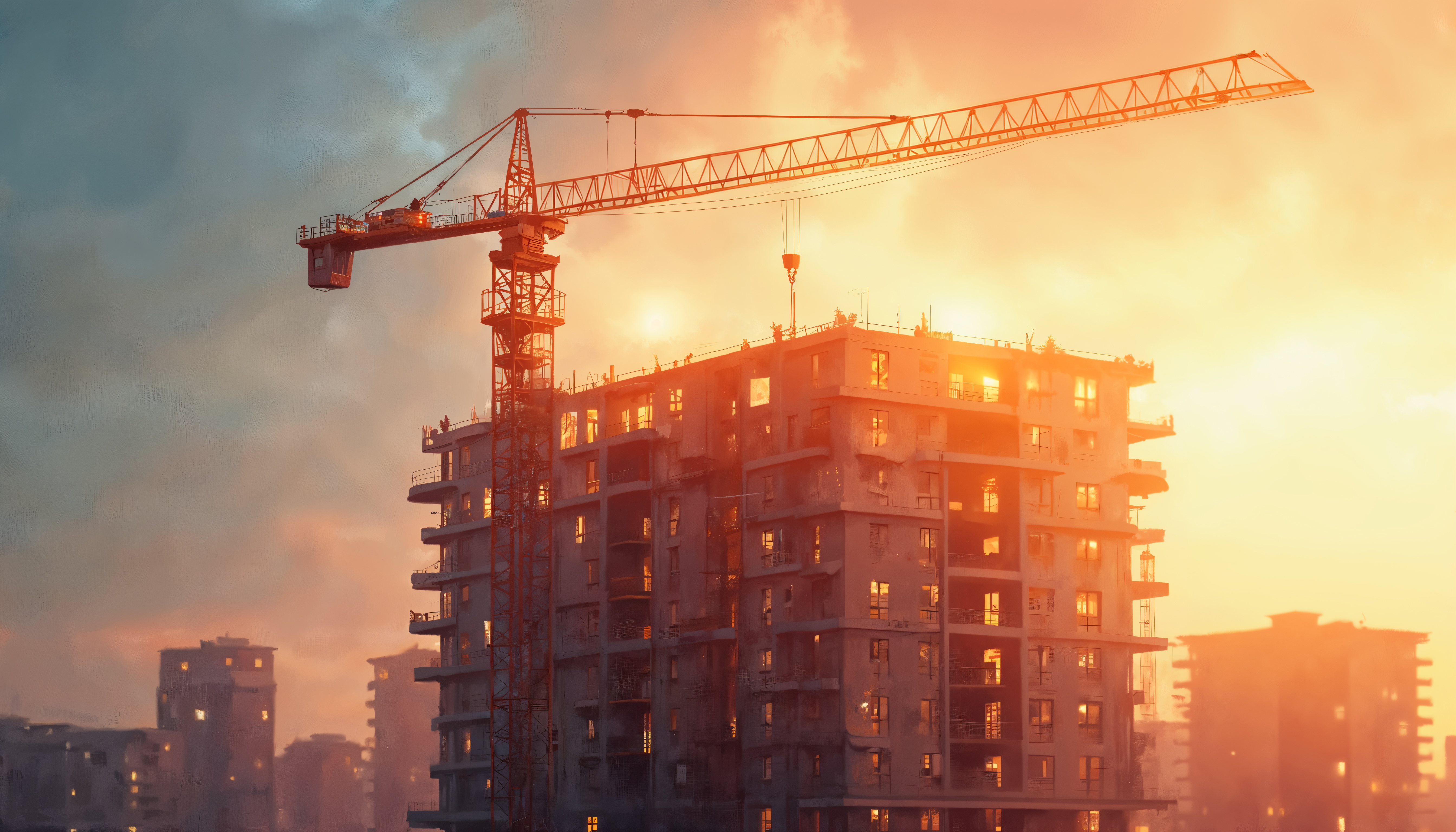 Construction crane and building